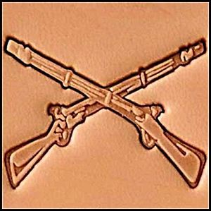 crossed rifle 3d stamp, leather stamp, leathercraft, leatherwork, leathercraft supplies